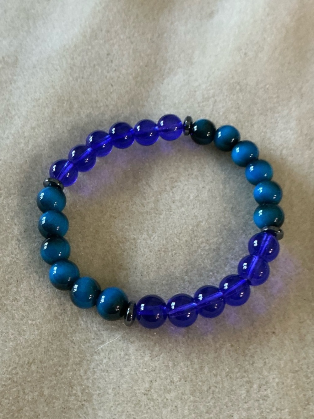 Blue and Purple Beaded Stretch Bracelet - Unbranded